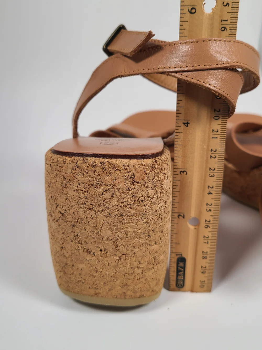 Vintage Zara Tan Leather Cork Platform Wedge Sandals Y2K Size 36